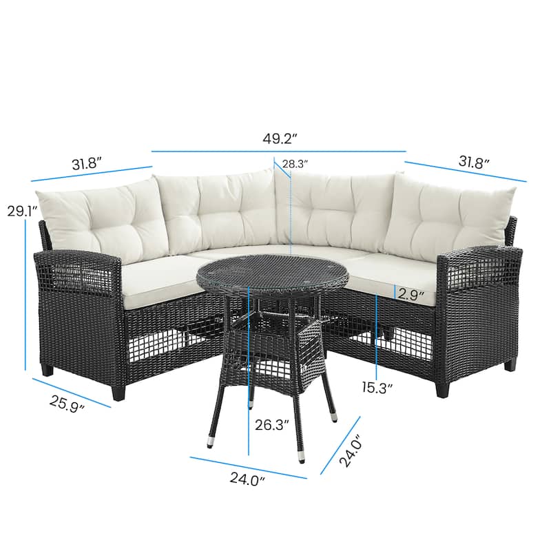 Corvus Fife 4-piece Outdoor Wicker Sectional Set with Round Glass Table