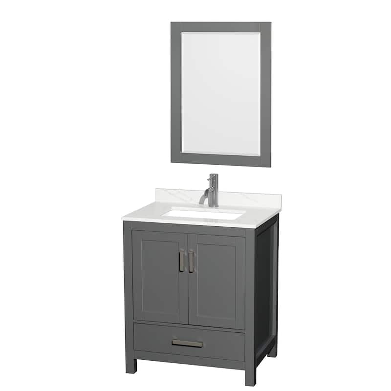 Wyndham Collection WCS141430S-QTZ-UNSM24 Sheffield 30" Free Standing - Dark Gray / Giotto Quartz Top / Brushed Chrome