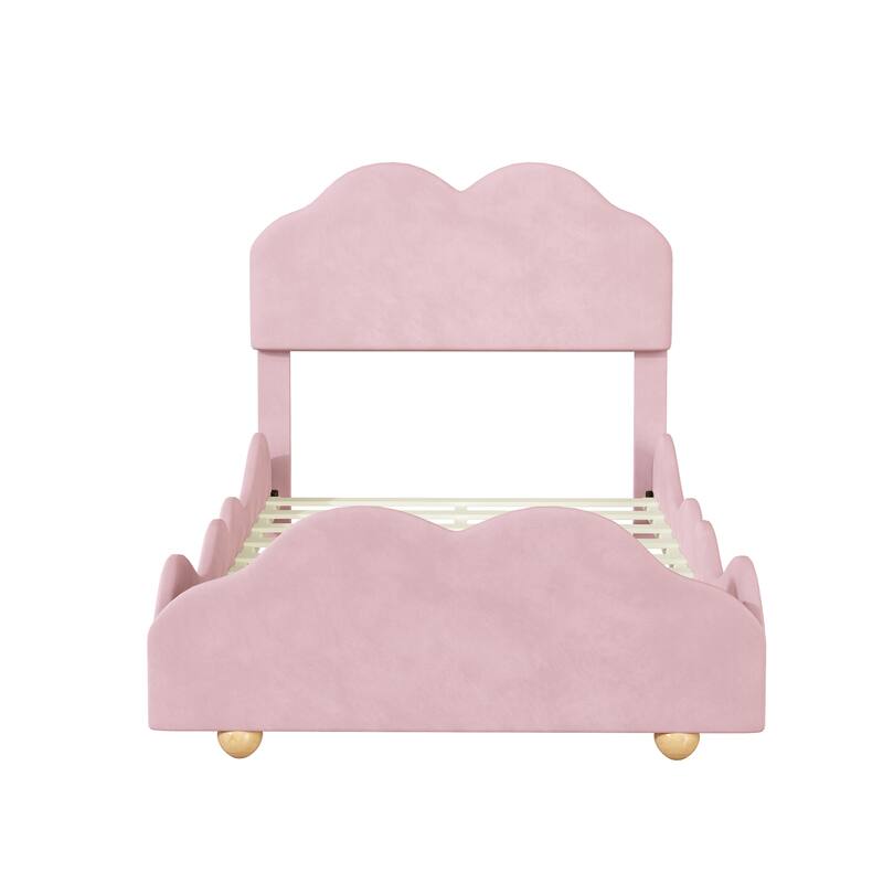 Twin Upholstered Platform Bed with Cloud-Shaped Headboard and Playful Design, Sturdy Frame for Kids
