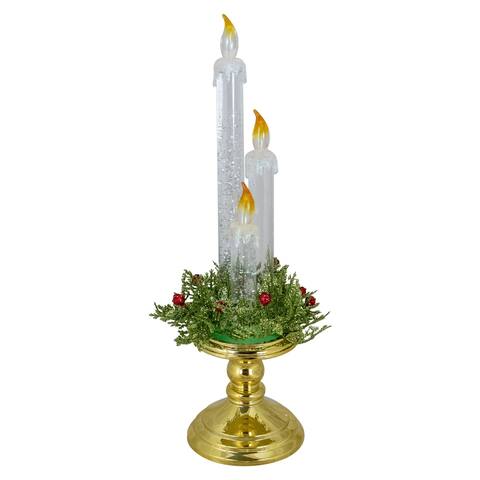 14.5" Lighted Water Candle on a Gold Base with Berries