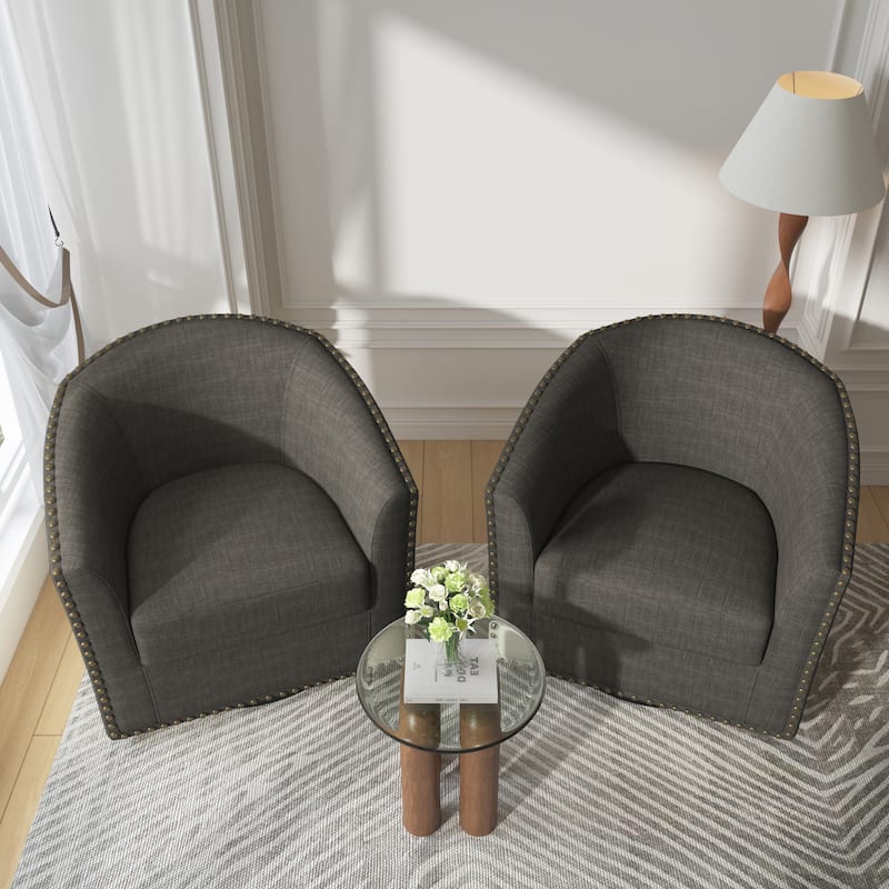 George 2 Set 30"W Upholstered Swivel Barrel Chair with Nailheads