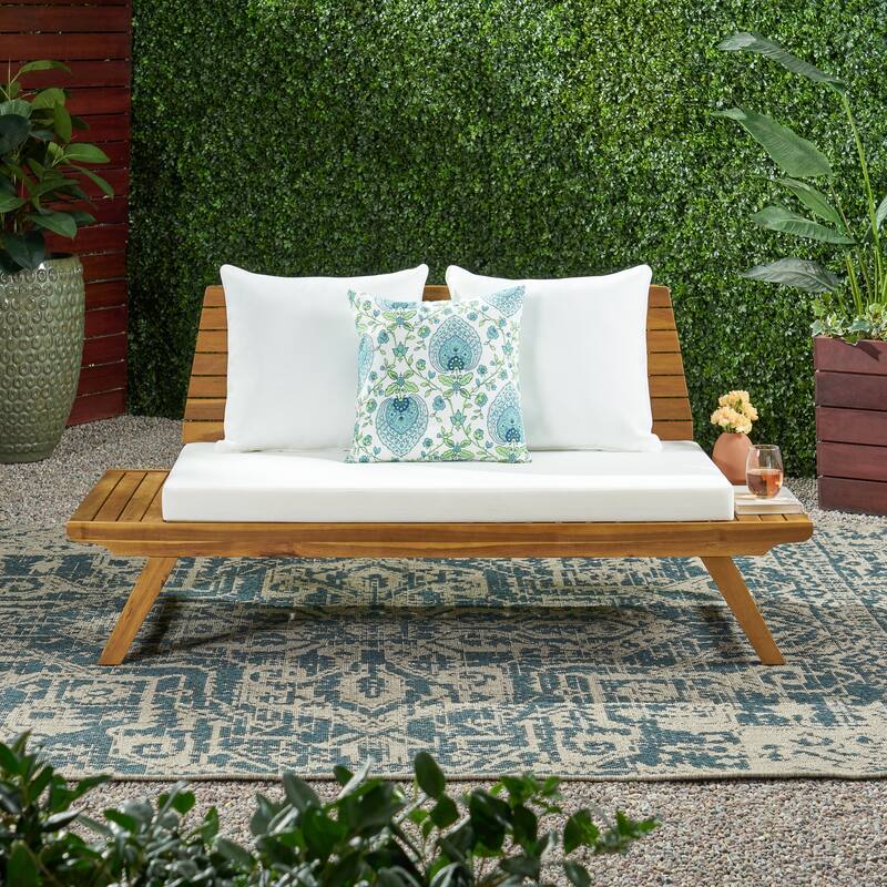 Roomfitters Outdoor Wood Loveseat with Cushions, Patio Seating Bench