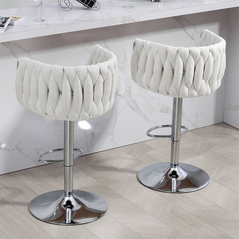 Adjustable Height Fabric Swivel Bar Stools w/ Back & Footrest,Set of 2