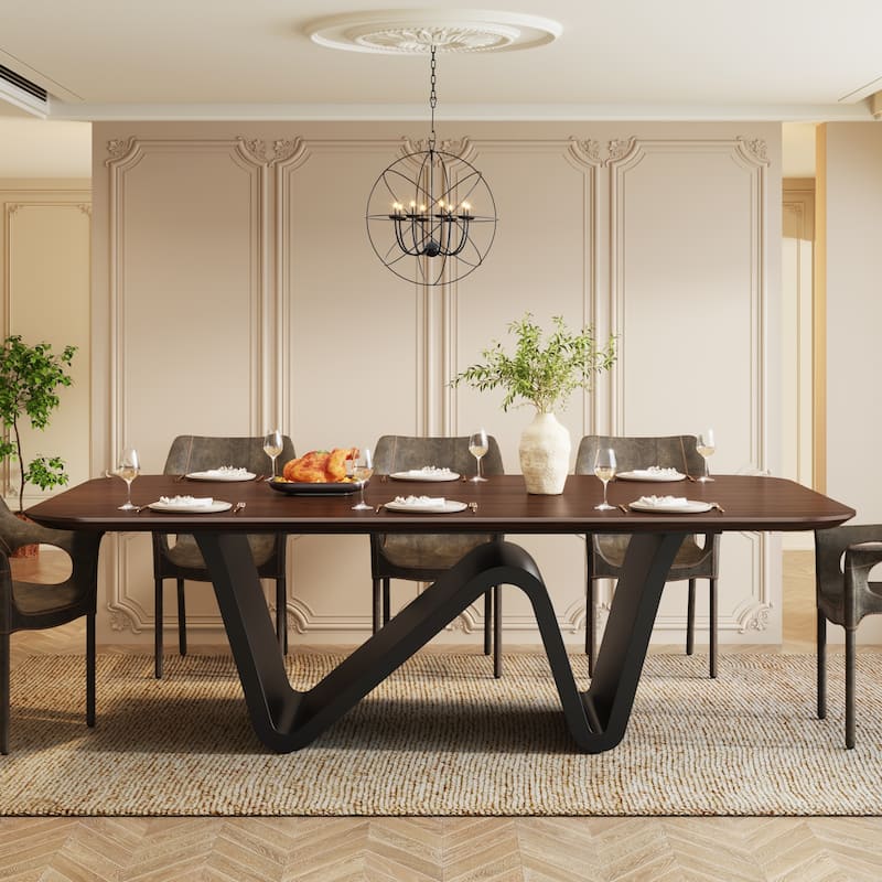 79" Modern Dining Table for 8 Rectangle Dining Table, Luxury White & Gold Kitchen Table with Sintered Stone