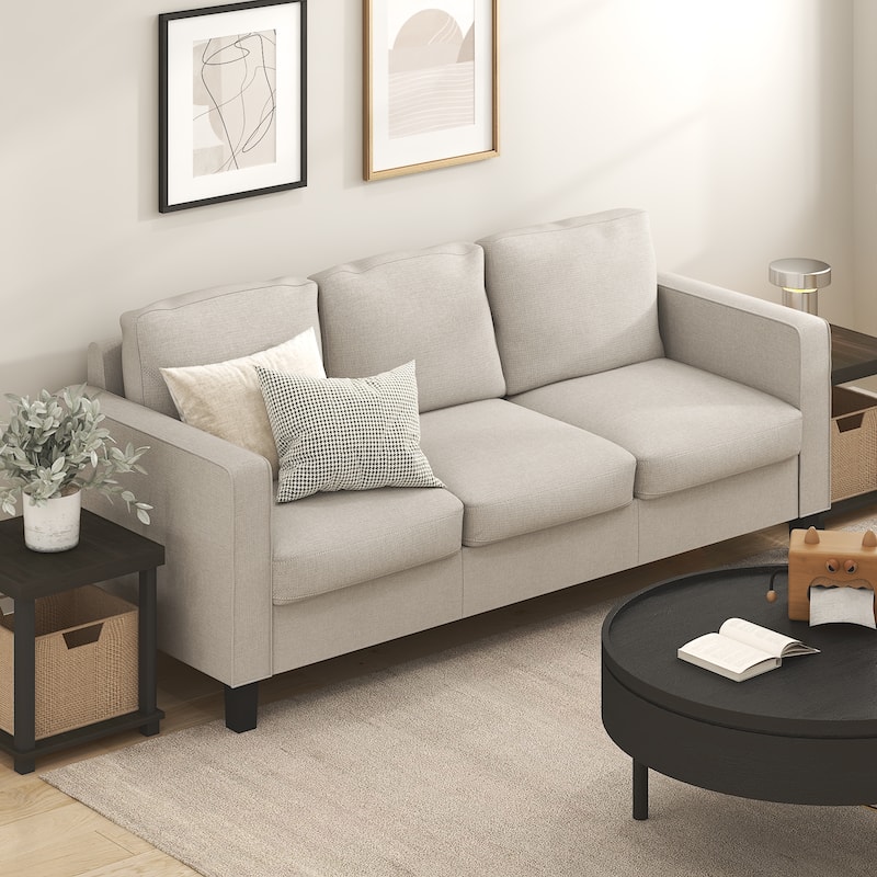 Furinno Bayonne Modern Upholstered 3-Seater Sofa, Beige