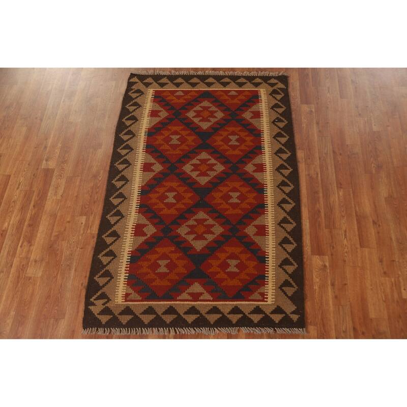 Multi-Color Reversible Kilim Rug Hand-woven Geometric Wool Carpet - 3'6" x 5'4"