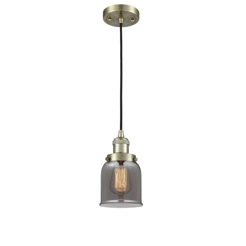 Innovations Lighting Franklin Restoration Bell - 1 Light 5" Cord Hung Mini Pendant - Antique Brass/Light Smoke