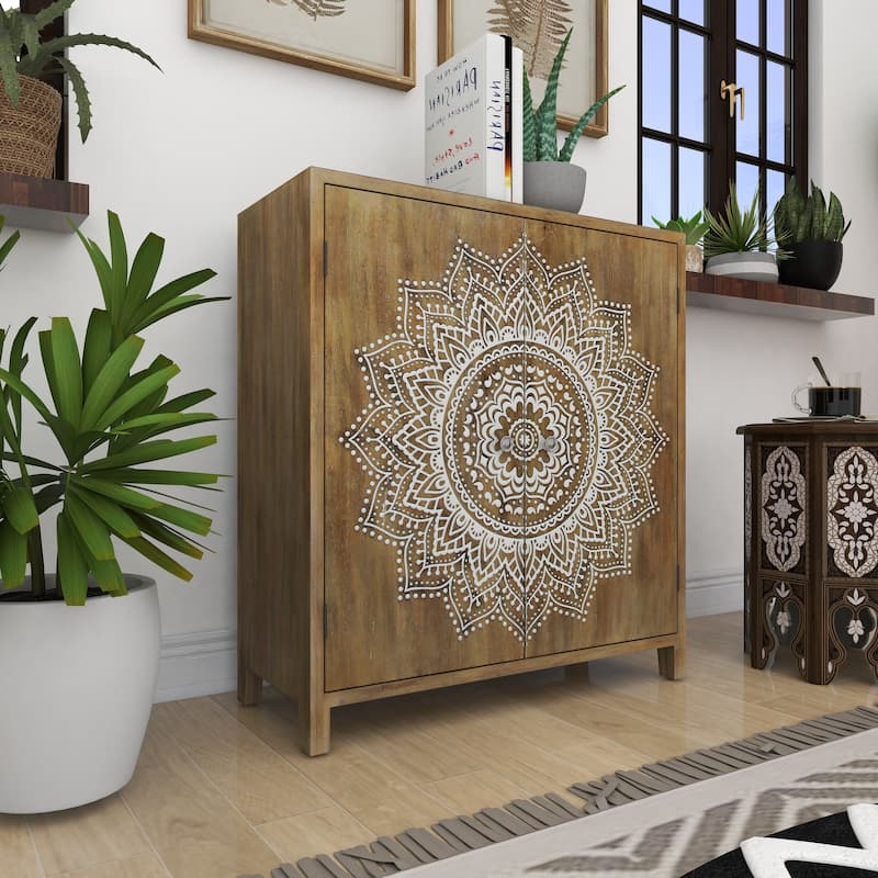 Brown Wood Bohemian Cabinet 36 x 32 x 14