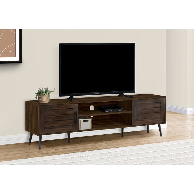 72" Transitional TV Stand, Brown Laminate, Black Wood Legs, Media Console with Storage for Living Room & Bedroom