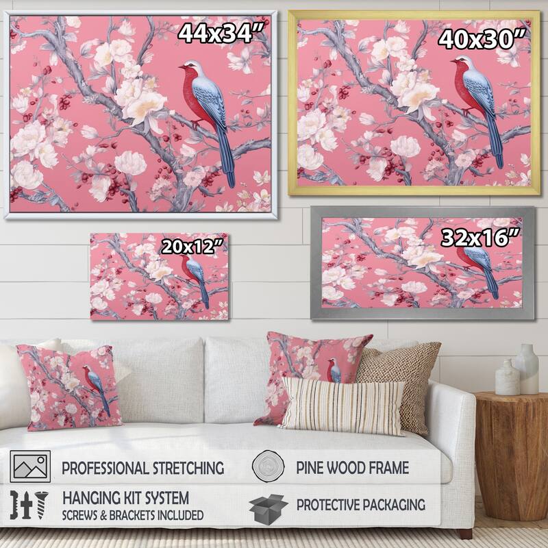 Designart "Cherry Blossum Flower Whispers II" Cherry Blossom Framed Canvas Print