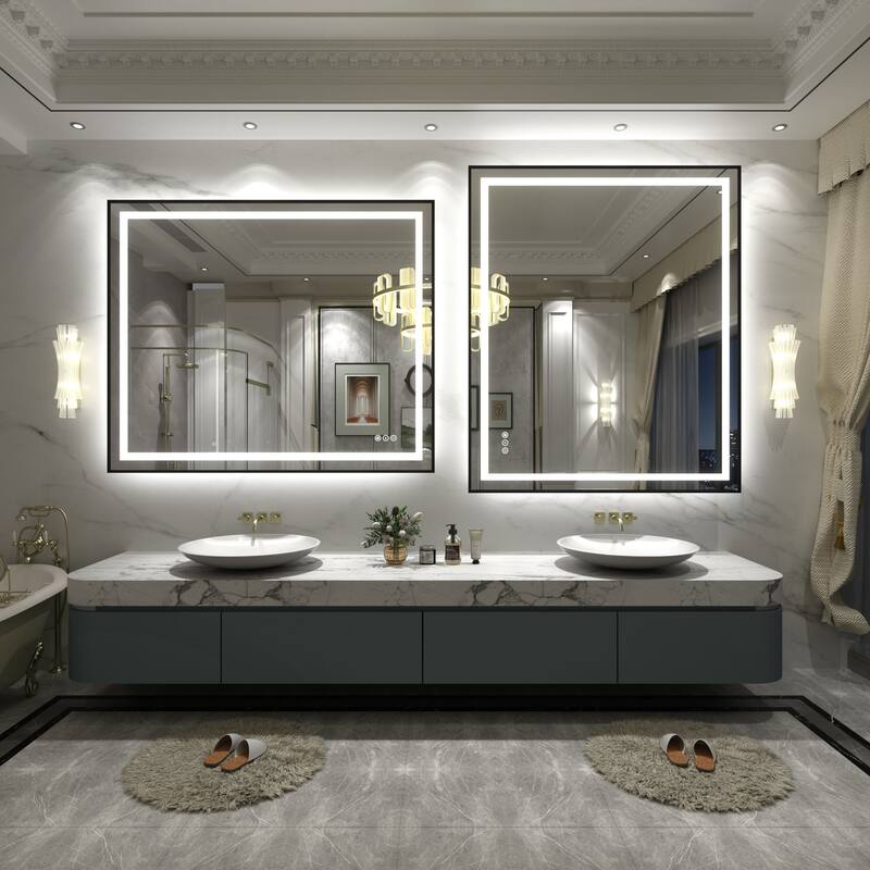 Black Metal Framed LED Front Light and Backlit Anti-Fog Wall Bathroom/ Vanity Mirror