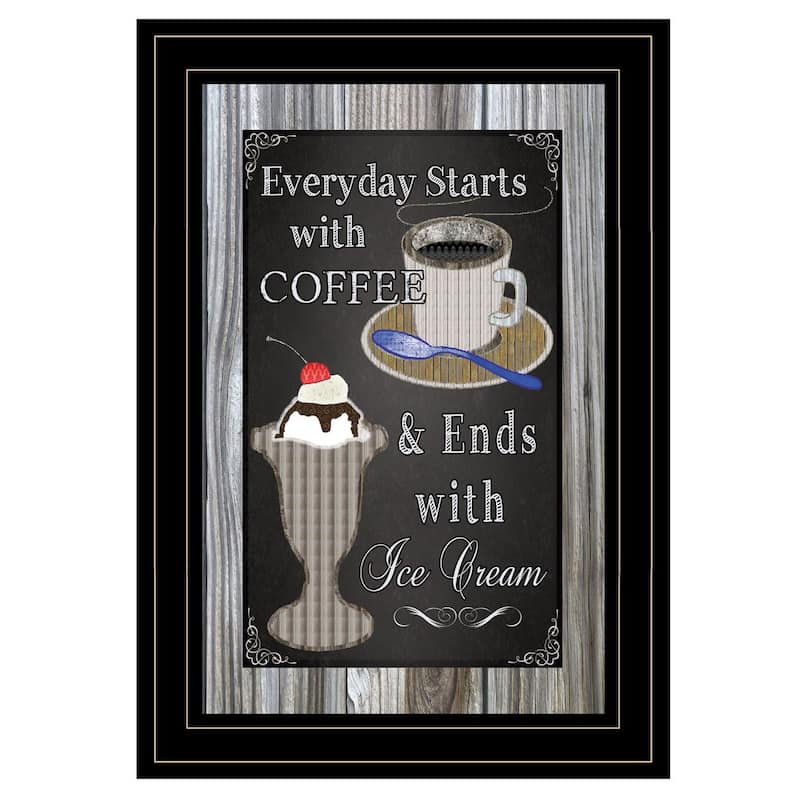 TrendyDecor4U Farmhouse "Everyday Starts with Coffee" Framed Print Wall Art - Earthtone