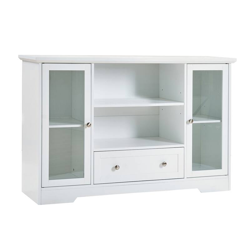 Sideboard Cabinet with 2 Glass Doors & 1 Drawer, Large Kitchen Storage Cabinet, Wooden Coffee Bar with Adjustable Shelves