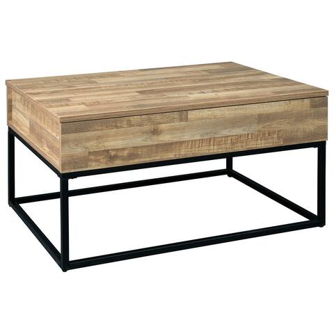 19" Wood and Metal Lift Top Cocktail Table, Brown and Black
