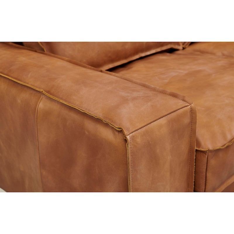 Wainscot Top Grain Leather Sofa - Light Chestnut
