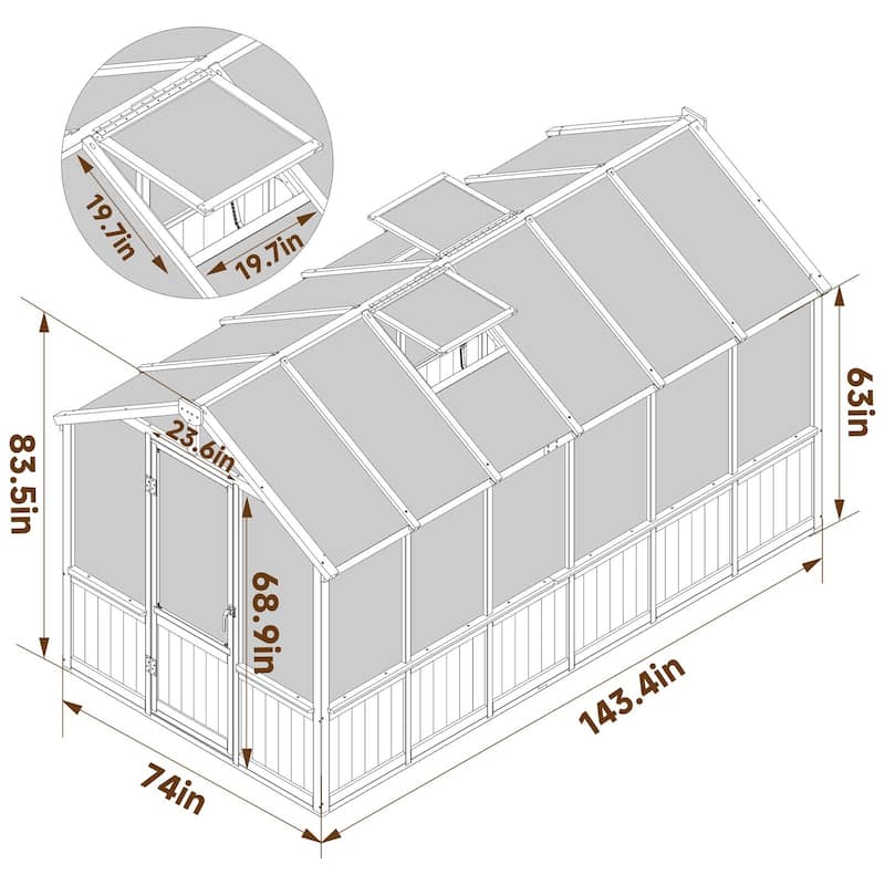 VEIKOUS Walk-in Wooden Greenhouse for Outside, Garden and Backyard, Light Mocha Brown