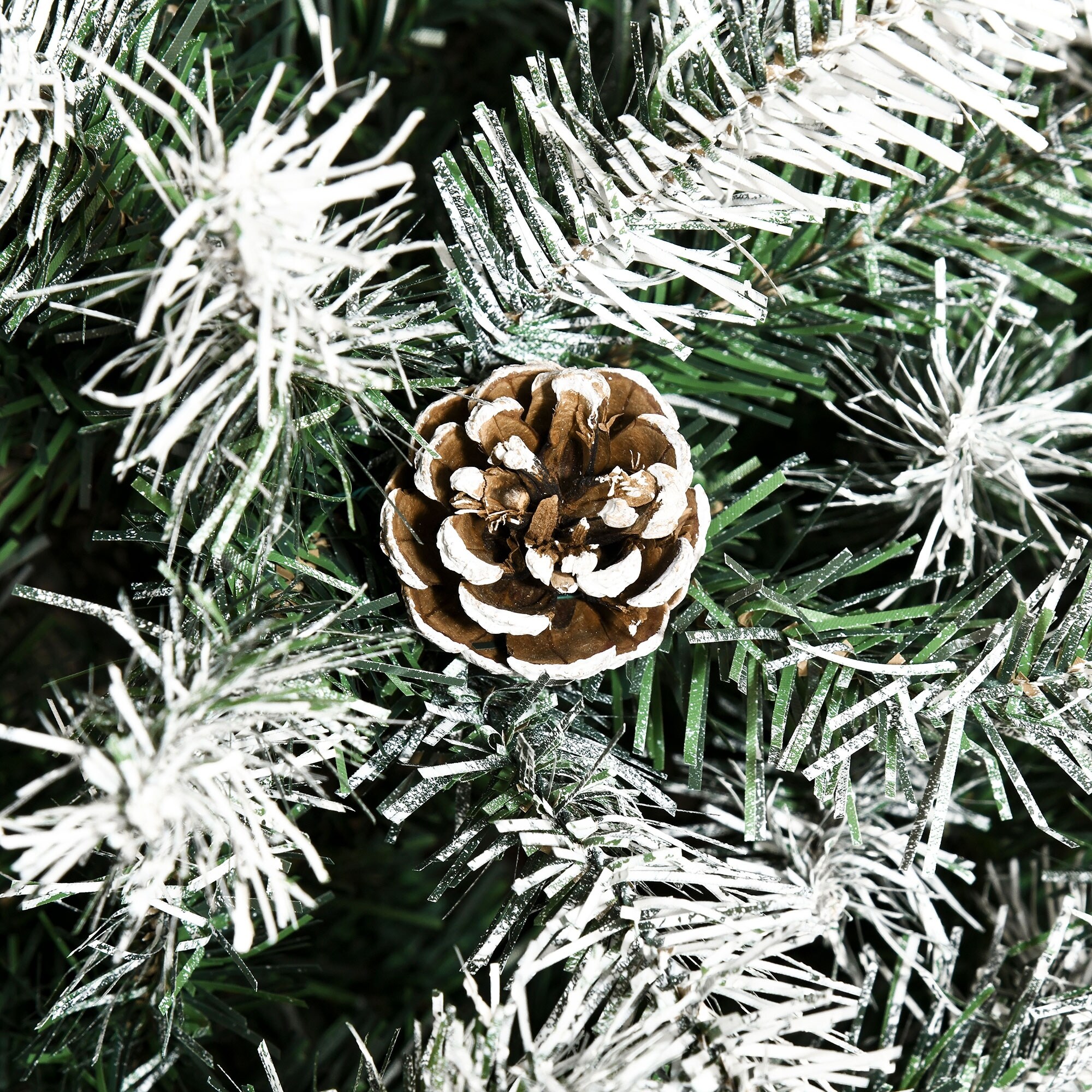 HOMCOM 6 ft. Flocked Christmas Tree with Pine Cones, Pre-Decorated Christmas Tree with Stand, Fir Christmas Tree
