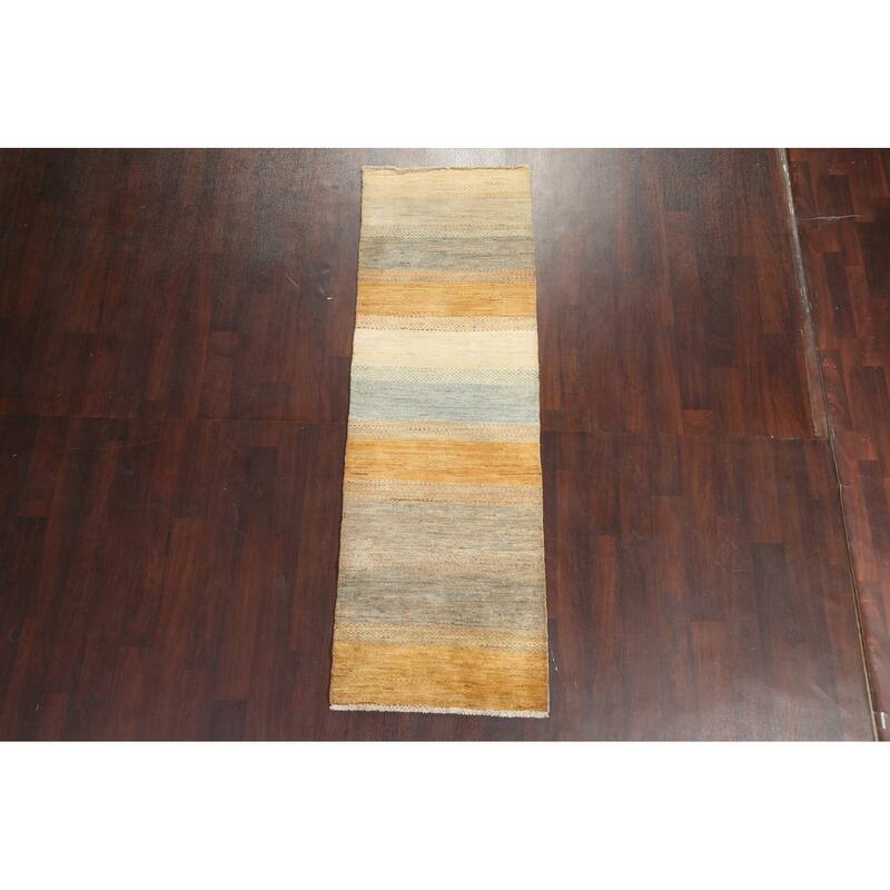 Modern Oriental Gabbeh Kashkoli Runner Rug Hand-knotted Wool Carpet - 2'7" x 7'11"