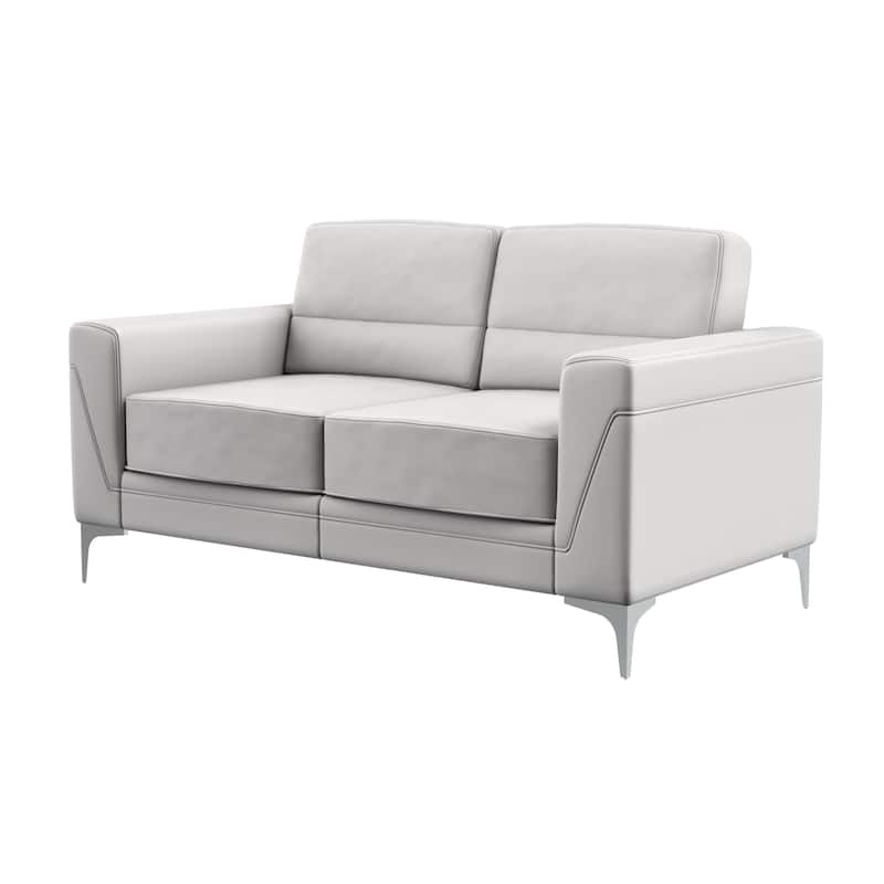 HomeRoots 63" Light Gray And Silver Faux Leather Loveseat - 63.38' X '35.04' X '35.04