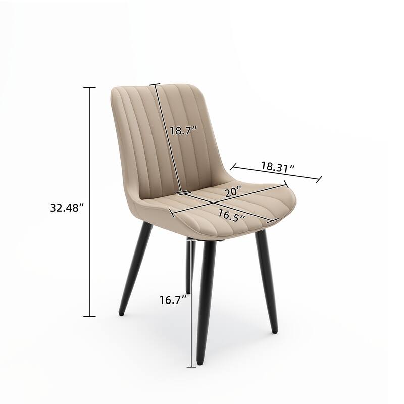 Set of 2 Modern PU Leather Dining Chairs with Thick Cushions & Metal Legs, Armless Faux Leather Side Chairs for Kitchen