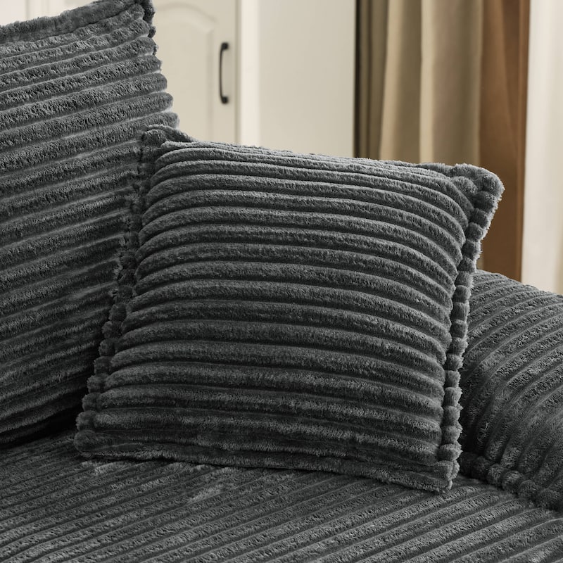 Rossetta Modern Modular Luxurious Corduroy-Fleece Fabric Double-Layer Cushion Design Deep Seat Sofa with 1 Ottoman