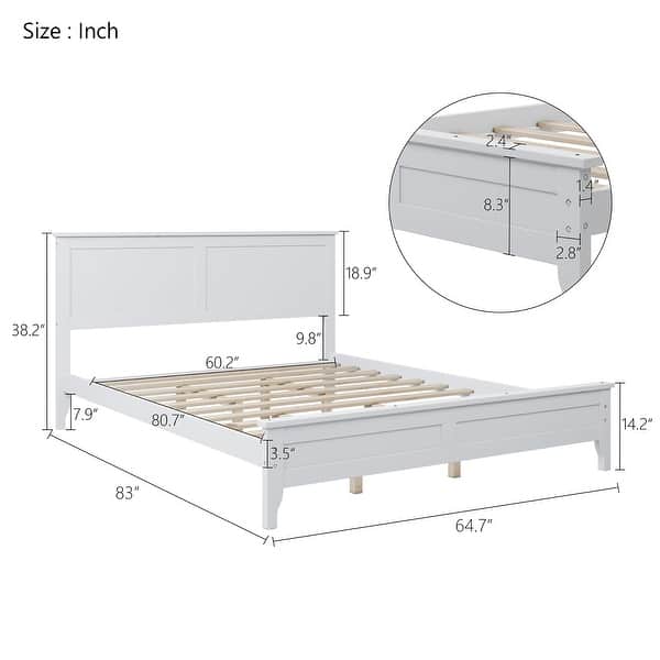 dimension image slide 1 of 6, Modern White Solid Wood Queen Platform Bed
