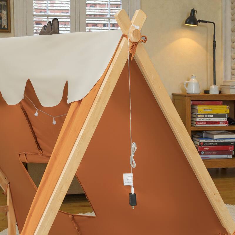 Twin/Full House Bed with Detachable Tent and Skylight, Kids Cabin Bed with Canopy, Light, and Forest-Themed Accents