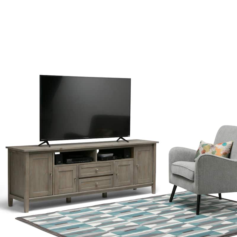 WYNDENHALL Norfolk SOLID WOOD 72 inch Wide TV Media Stand For TVs up to 80 inches - 72'' W x 17.5'' D x 26'' H - Distressed Grey