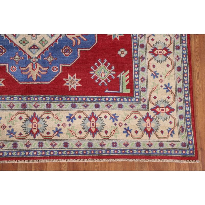 Hand Knotted Oriental 100% Wool Carpet Traditional Geometric Red Kazak Area Rug - 10' 1'' X 6' 10''
