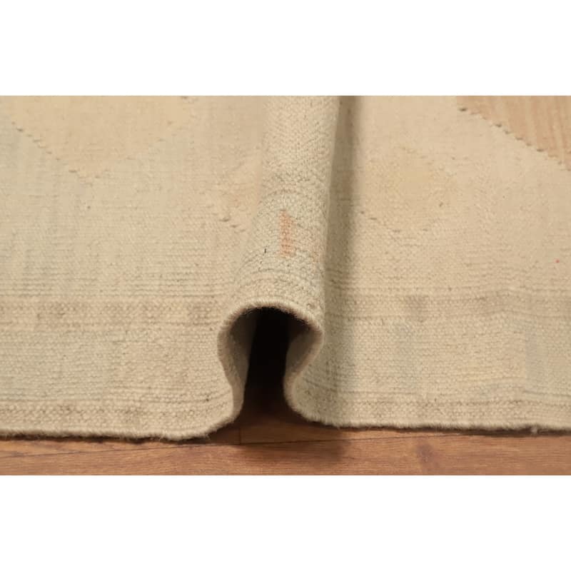 Hand Woven Oriental 100% Wool Carpet Southwestern Tribal Beige & Ivories Kilim Runner Rug - 5' 9'' X 2' 0''