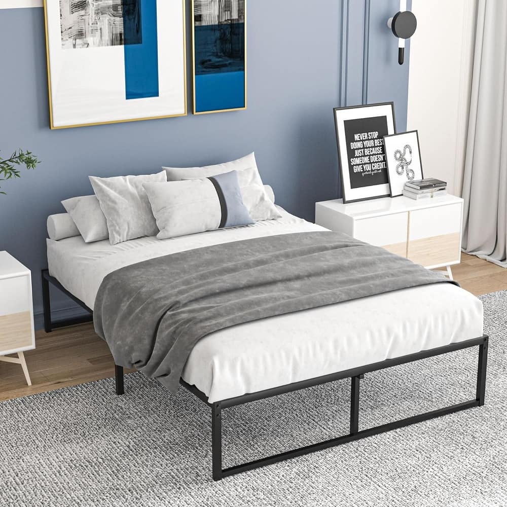VECELO 14/16/18 inch Metal Platform Bed Frames Steel Slat,Mattress Foundation with Steel Slat Support/No Box Spring Needed