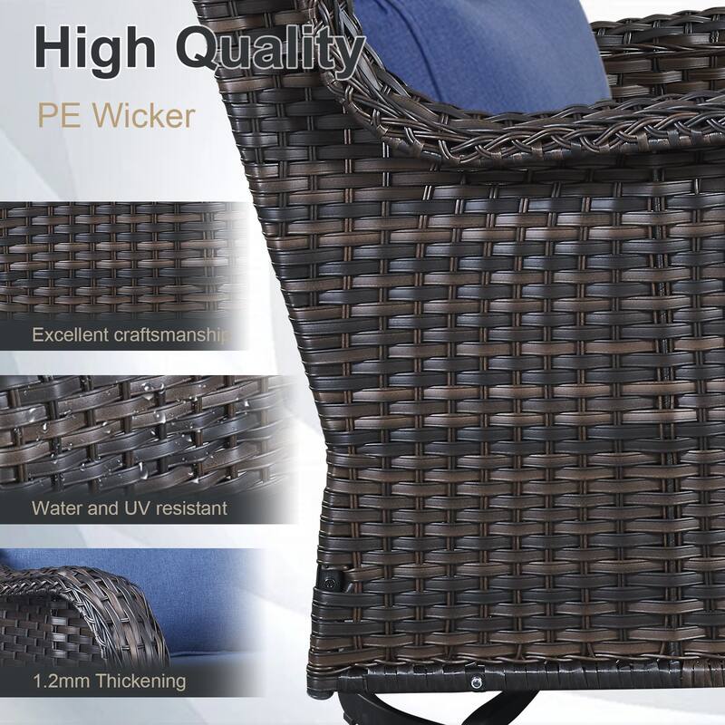 Meyreso 5-Piece Outdoor Patio Metal Fire Pit Wicker Conversation Set with 5-Inch Thick Olefin Cushions