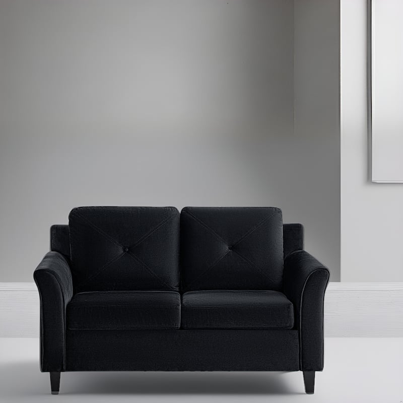 Affordable Tufted Sofa & Loveseat – Black Microfiber Couch for Small Spaces