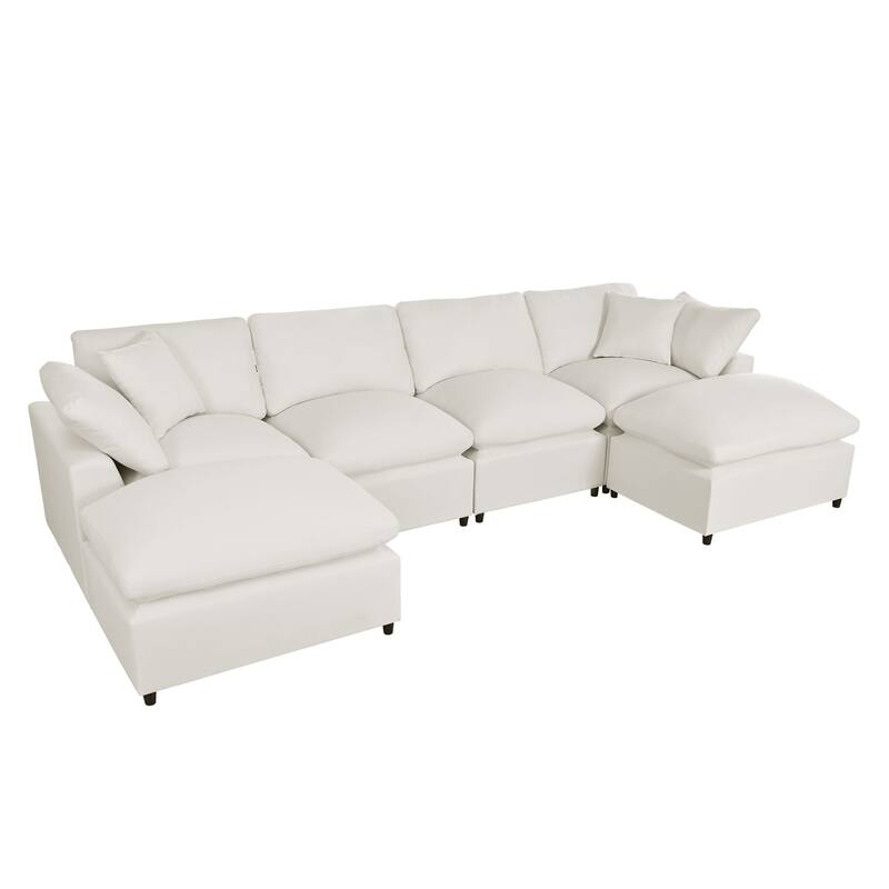 Large U-Shape Sectional Sofa with 4 Pillow, 6 Seat Modern Sofa with Removable Ottomans Upholstered Deep Seat Couches