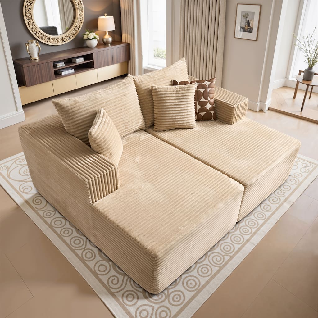 HOOOWOOO Plush Corduroy Fabric Sleeper Sofa Chaise Lounge Couch