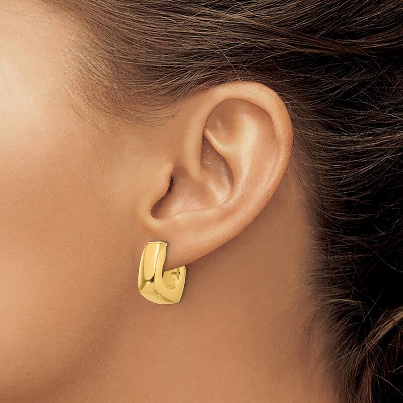 Curata14k Yellow Gold Polished Square J Hoop Post Earrings - 18x6.6mm