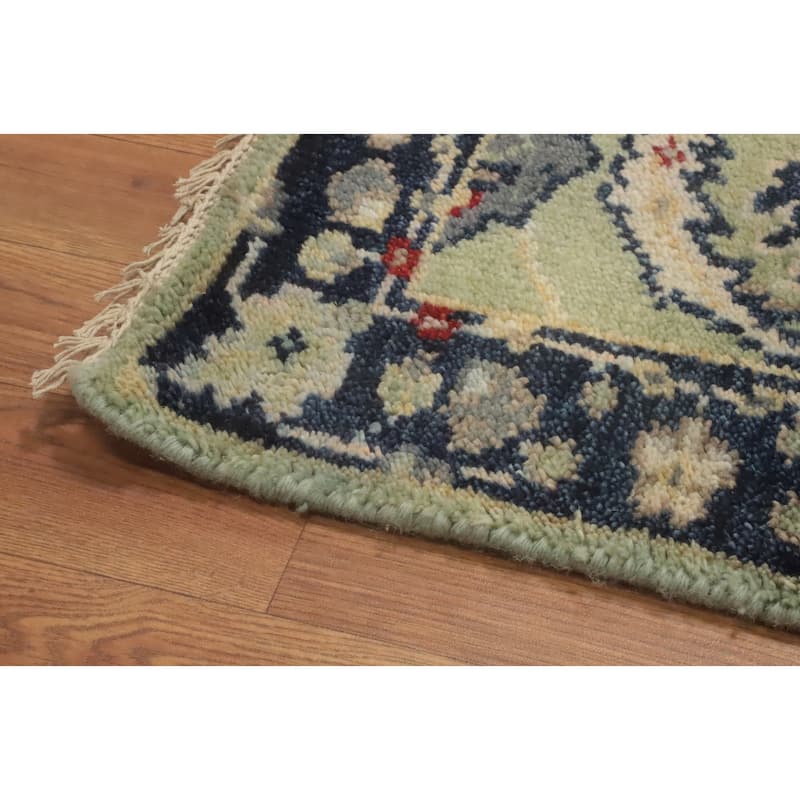 Hand-knotted Transitional Wool Carpet Green Oushak Rug Oriental Carpet Floral Area Rug Oriental Carpet - 8' 0'' X 2' 6''