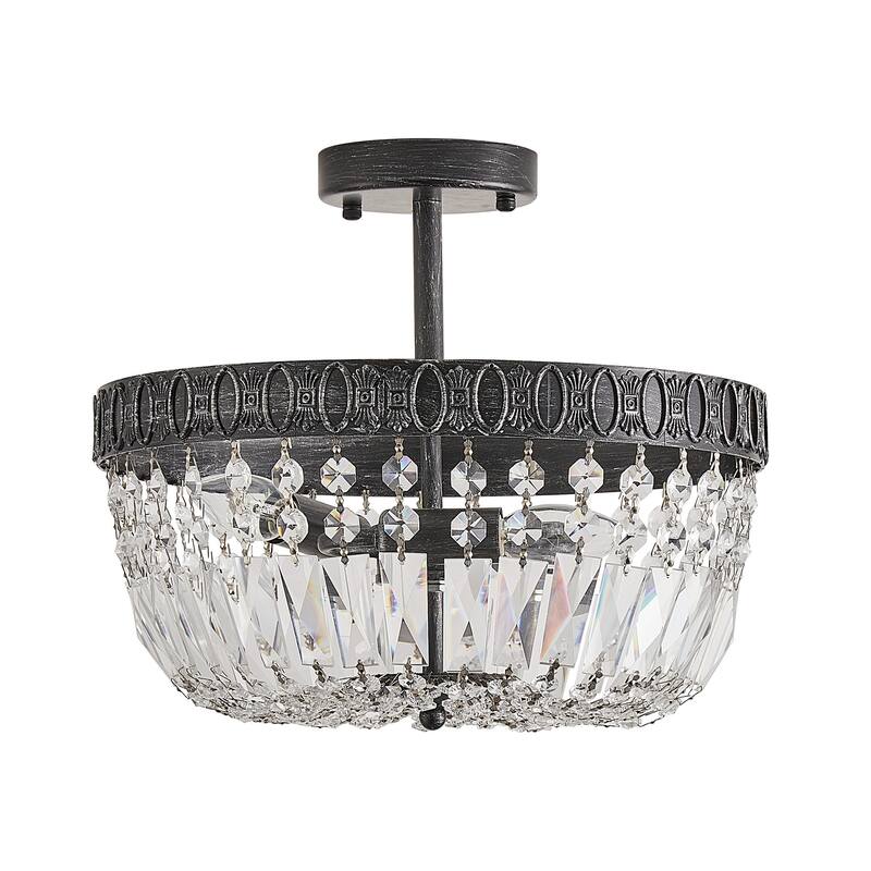Black Industrial 3-Light Crystal Semi-Flush Mount Chandelier