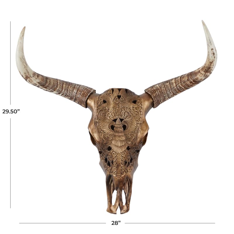 Polystone Cow Carved Skull Wall Decor - Bronze - Roche River Decor