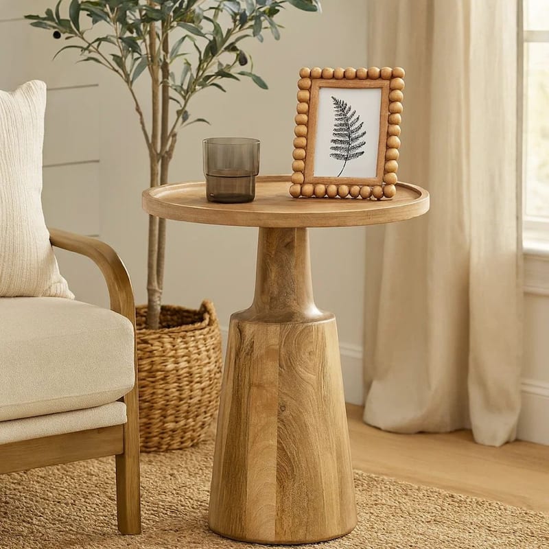 Coch 24 Inch Artisan Accent Table with Round Tabletop Tapered Base Brown