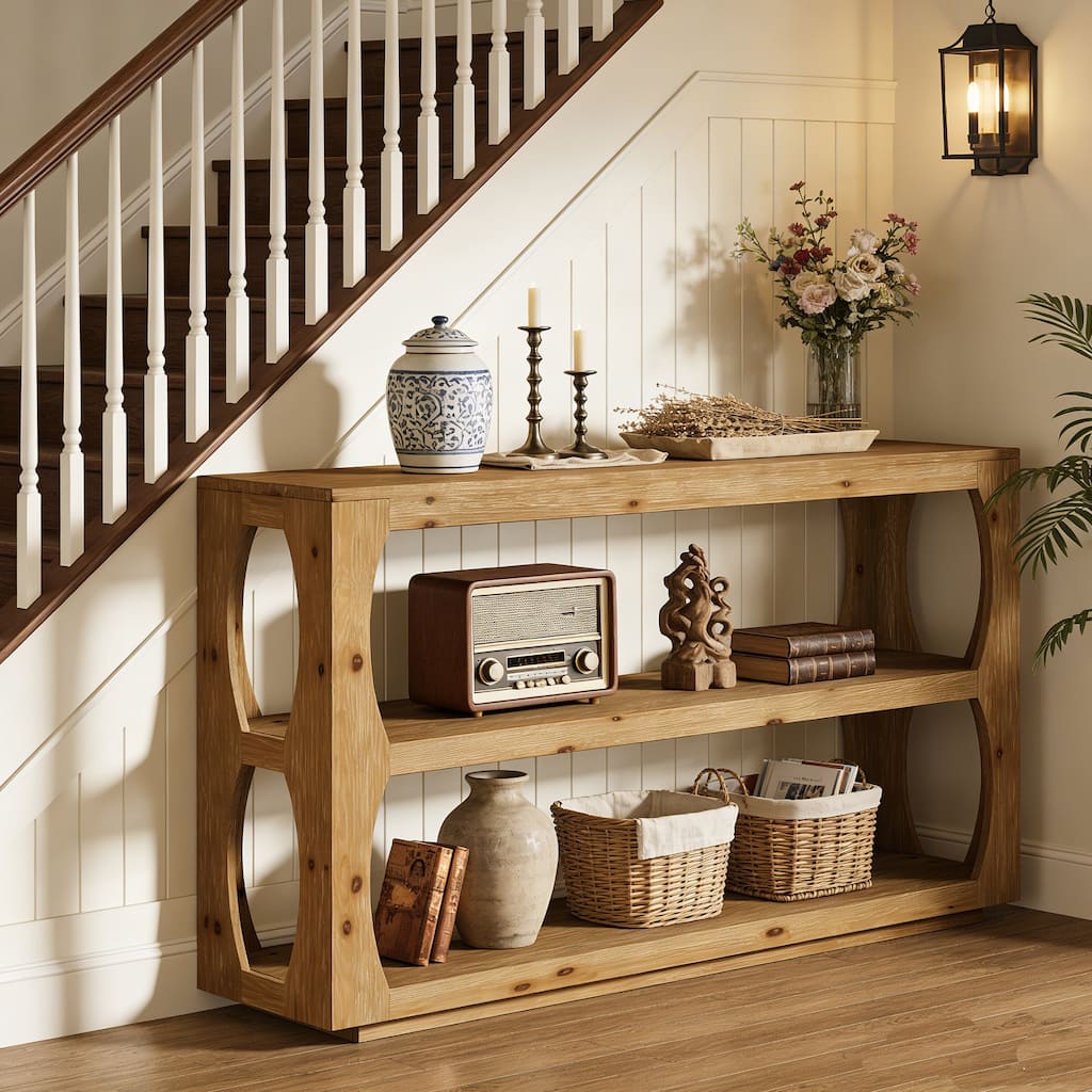 63" Solid Wood Console Table with 3-Tier Storage