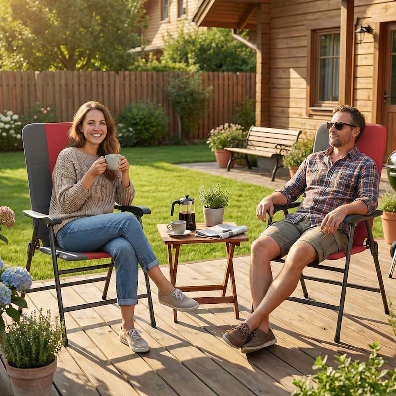 Outsunny Folding Patio Chairs Set of 2, Padded High Back Folding Lawn Chairs with Armrests, 600D Oxford Fabric