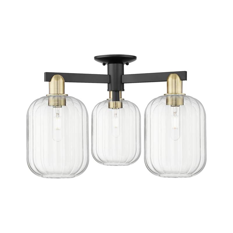Innovations Lighting 716-3F-14-24 Preston Semi-Flush Preston 3 Light - Black Antique Brass / Clear