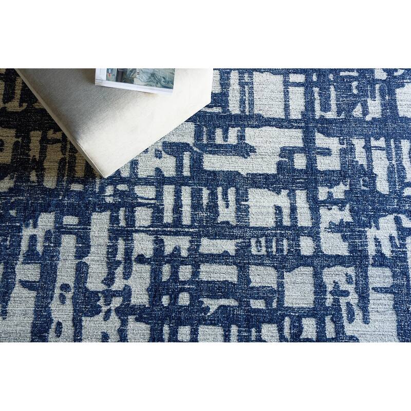 Exquisite Rugs Aspen Handmade Hand-tufted New Zealand Wool on Canvas Navy/Natural Gray Area Rug