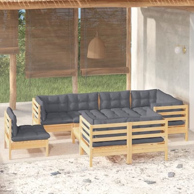 vidaXL Solid Pinewood Patio Lounge Set 9 Piece with Cushions Multi Colors