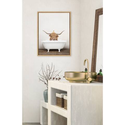 Kate and Laurel Cow Duckling in Bath Framed Canvas by Amy Peterson