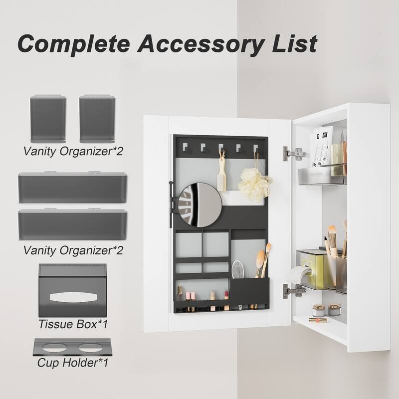 Bathroom Wall Mounted Smart Mirror Cabinet with Customizable Storage - White