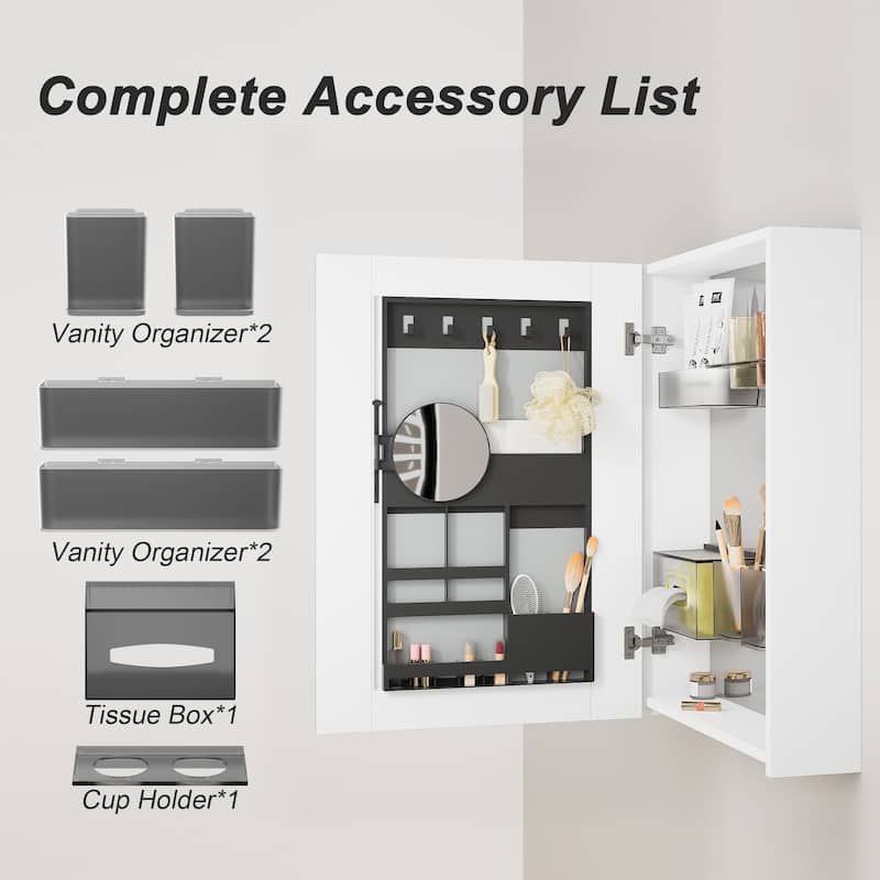 Multi-Function Mirror Cabinet Wall-Mounted Storage with Adjustable Organizer Boxes