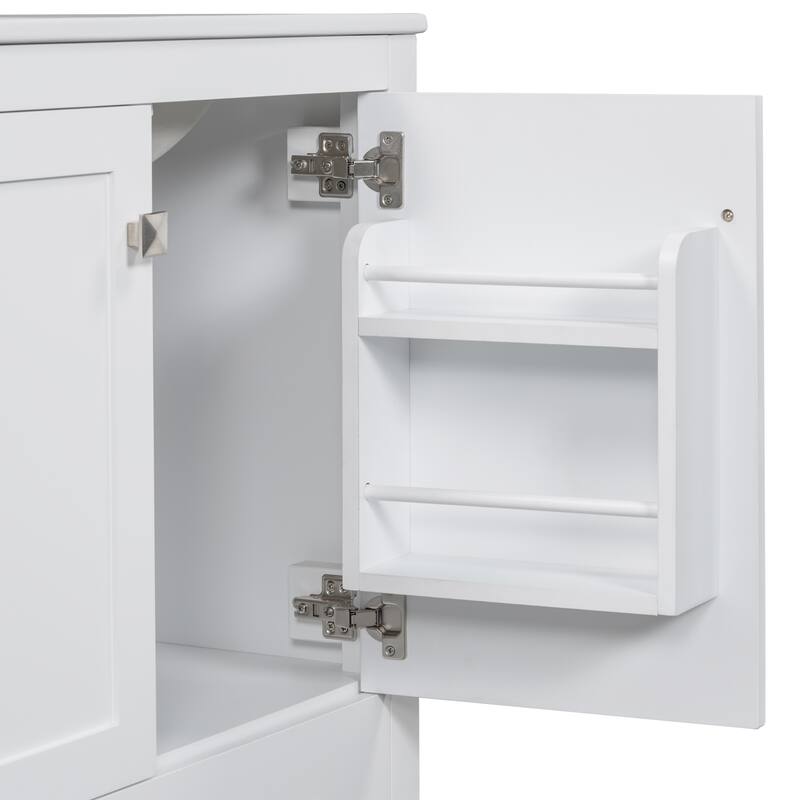 60"Bathroom Vanity Set with Double Vanities (Separate), Double Ceramic Sinks, Storage Shelf, and Divided Drawers