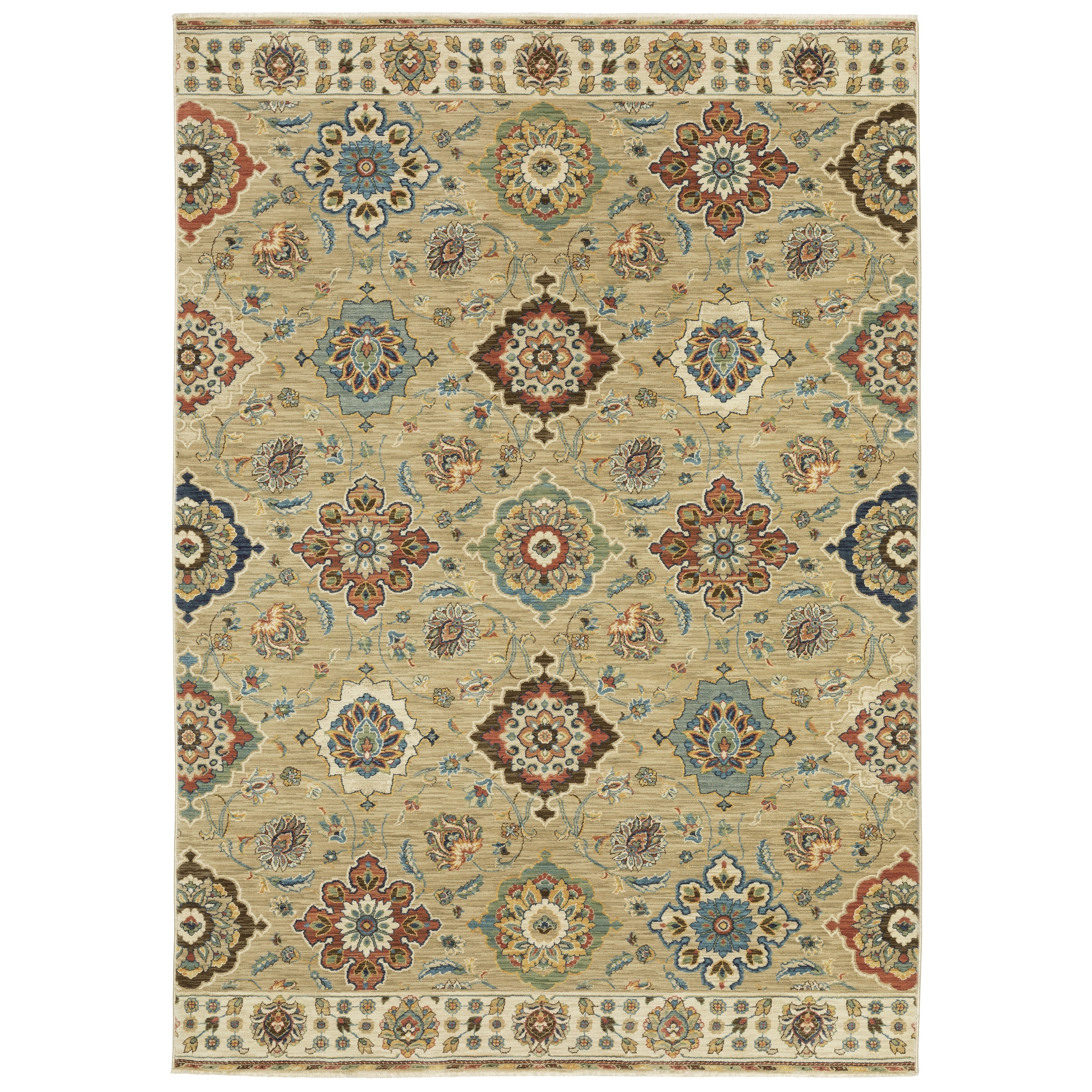 Style Haven Federica Bohemian Panel Tan/Multi Fringe Edge Area Rug